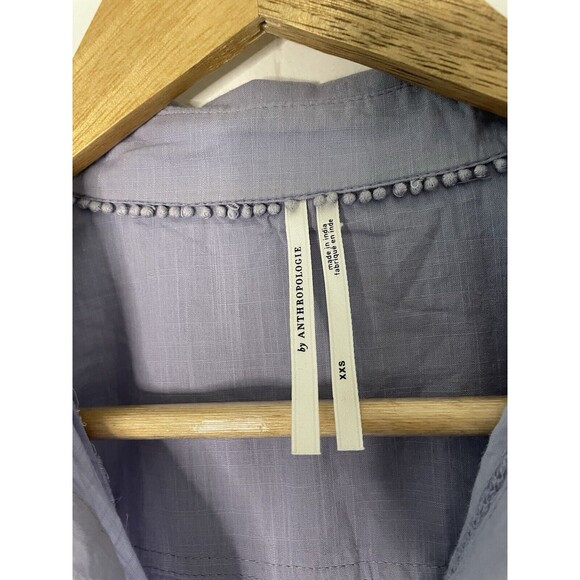 Anthropologie Button Down Embroidered Floral Shirt Top XXS Western Boho Blue - Picture 5 of 14